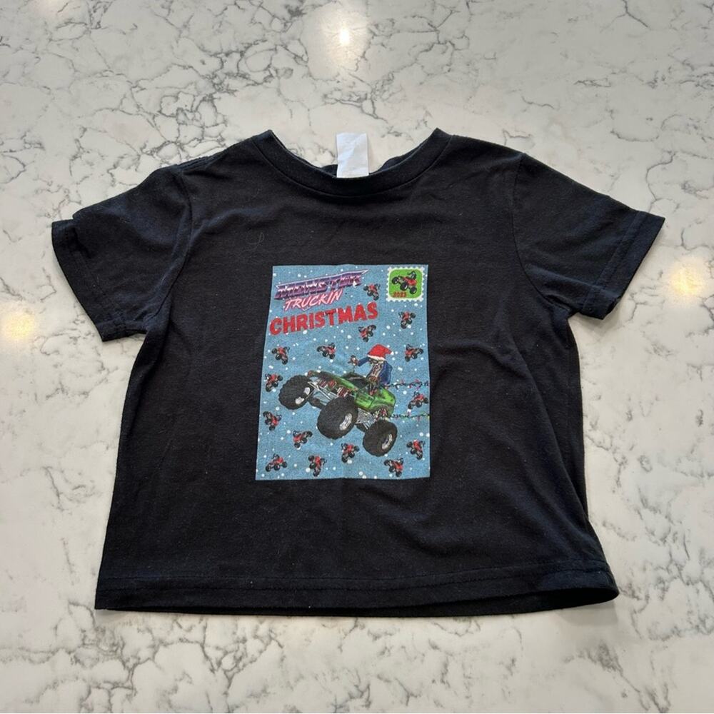 Mace Mace TV Monster Jam Christmas Short Sleeve‎ Black Tee T shirt Size 2T